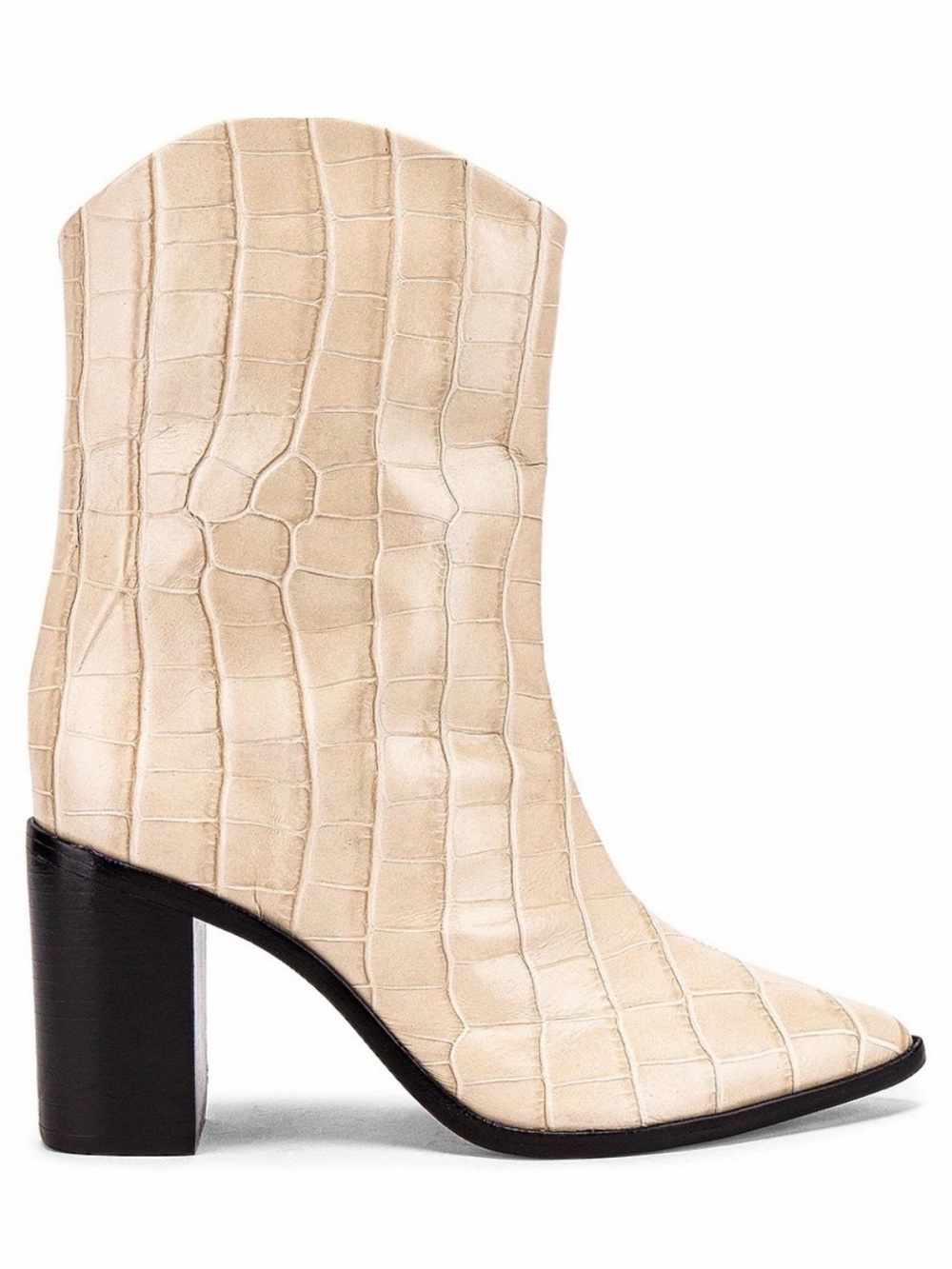 SCHUTZ Cream Croc-Embossed Pointed Block Heel Ankle Boot